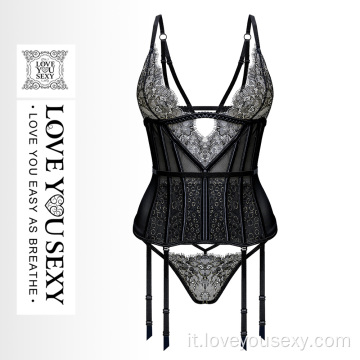 Set di lingeriet di corsetto sexy nero di moda classica